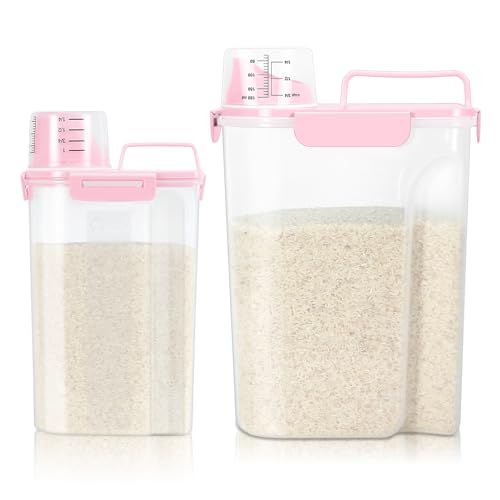 2 Pack Airtight Rice Container 5 Lbs +10 Lbs (Pink 3+6Qt)