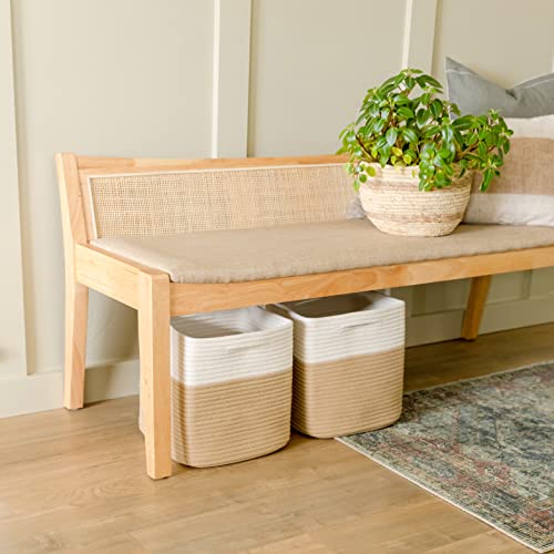 Storage Cubes 11 Inch Cotton Rope Woven Baskets for Organizing (Off White & Tan Brown)