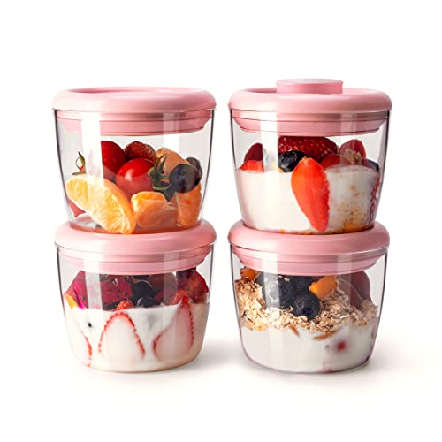 400ml Meal Prep Container Set of 4 Pink Tritan Plastic Food Storage Containers with Lids (400ml*4 Pink)