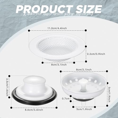 3 Pcs Sink Plug Stopper Disposal Drain Strainer (Porcelain White)