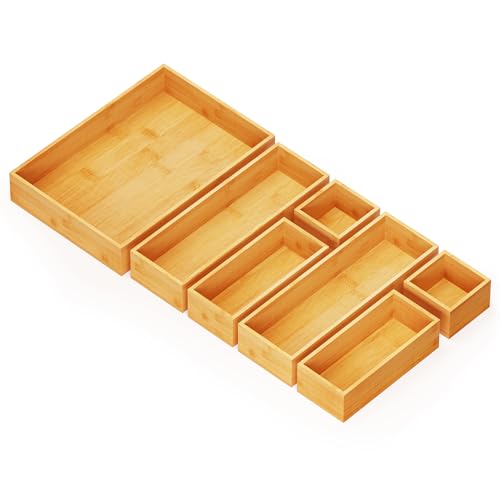7 Piece Bamboo Drawer Organizer Storage Boxes Set (7-Piece / Natural)
