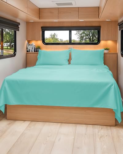 Short Queen Size 4 Piece Bed Sheet Set (22 - Spa Blue / Short Queen)