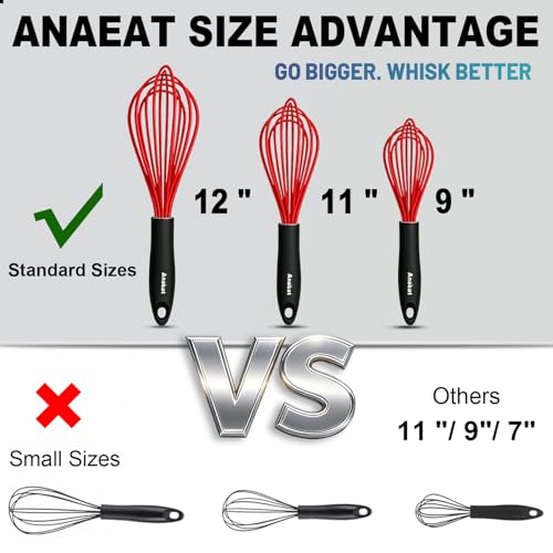 Silicone Whisk (9+11+12 inch / 3 Pcs Red)
