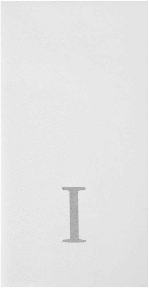 Luxenap 15.8 X 7.9 Inch Linen-Feel Guest Towels, 50 Lettered Hand Towels - Silver Letter 'I', Sans Serif Font, White Paper Dinner Napkins, airlaid, For Restrooms And Tables - Restaurantware