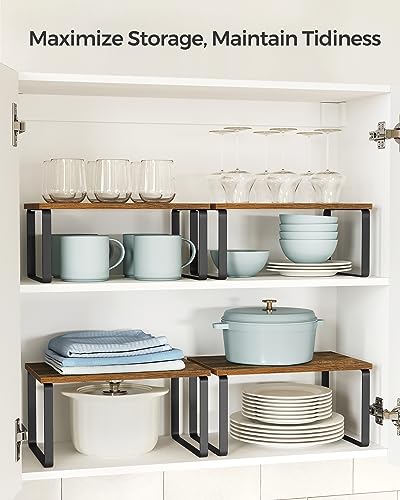 Cabinet Organizer Shelf (Black + Rustic Brown / 11.7"W)
