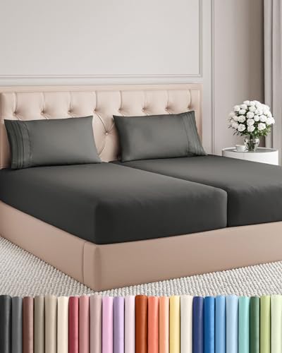 Split King Size 5 Piece Sheet Set (07 - Charcoal / Split King Size)