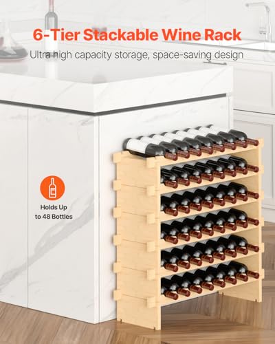 6 Tier 48 Bottles Stackable Modular Wine Rack (Natural Wood Color / 6-Tier 48 Bottles)