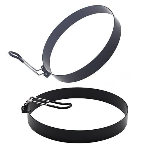 Large 2 Pack 8" Omelette Ring for Griddle (Black 2 pcs of 8“ with accessories)