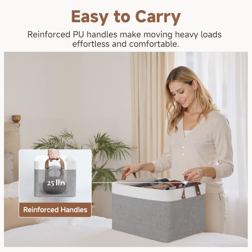 Fabric Storage Bin (Gray and White / 16 ½" L x 12" W x 10 ¼" H)