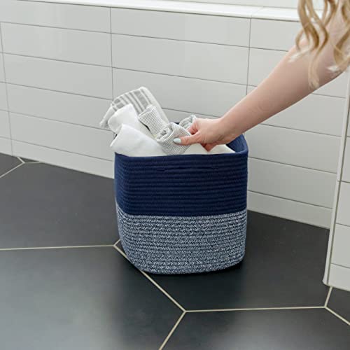 Storage Cubes 11 Inch Cotton Rope Woven Baskets for Organizing (Dark Blue & Mixed Dark Blue)