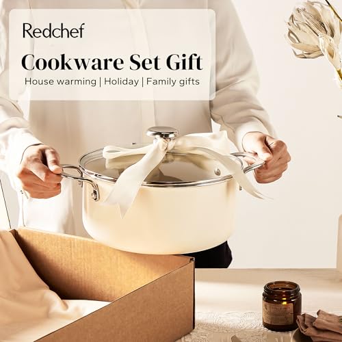 Ceramic Nonstick Cookware Set (Beige / 14PC Cookware Sets)