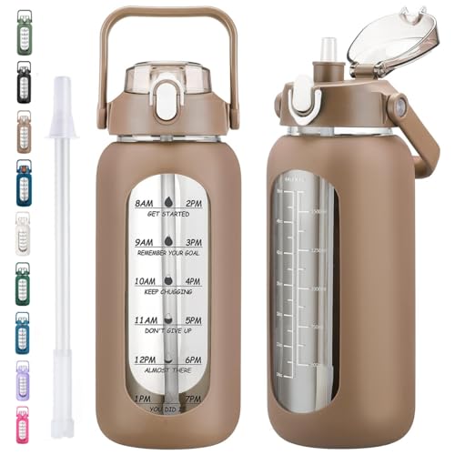 64oz Glass Water Bottles with Straw (Amber / 64 Ounces)