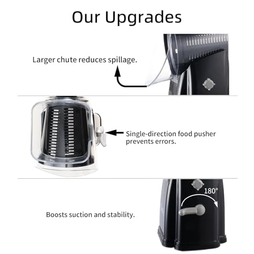 Upgrade Rotary Cheese Grater Shredder with Handle (Black)