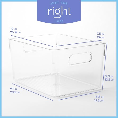 Plastic Food Storage 4 Pack Clear Container Bin with Handles for Organizing Kitchen