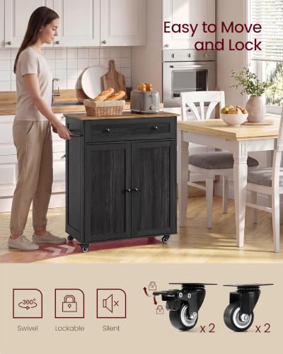 Mobile Kitchen Wooden Island Cart with Storage for Dining Room (Ink Black + Honey Brown / 15.8"D x 30.9"W x 35.1"H)