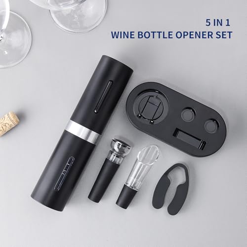 Electric Wine Bottle Opener Set Rechargeable Wine Corkscrew Cordless Wine Set with Charging Base (Black & Silver / Prestige Set)