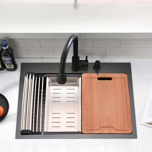 26 inch Black Drop in Kitchen Sink (26"L x 19"W x 10"D / Black（26*19 ）)
