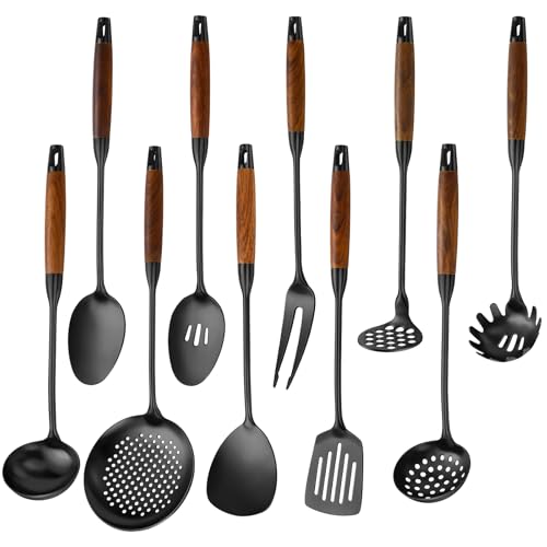 18 10 Stainless Steel Kitchen Utensils Set (Small / BLACK-10 Pieces)
