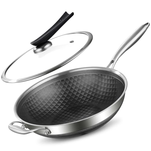 12-Inch Tri-Ply Stainless Steel Nonstick Wok with Lid, Induction (12 Inch/New)