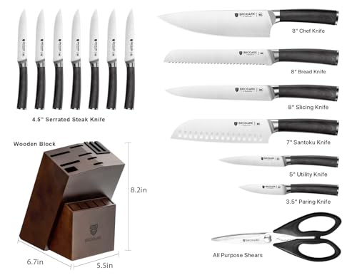 15PCS Kitchen Knife Set with Block and Dual Sharpener