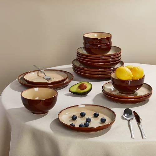 Stoneware Dinnerware Sets for 6 (Brown Yellow / Set (24pcs-6))