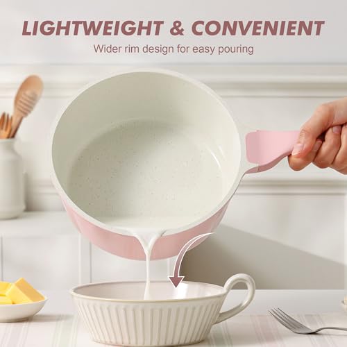 Ceramic Nonstick Saucepan with Lid 1.5 QT (Sakura Pink / 1.5 Quarts)