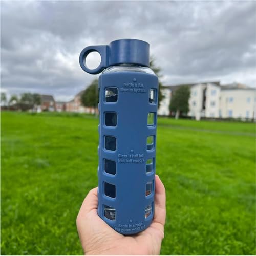40oz / 32oz / 22oz / 12oz Borosilicate Glass Water Bottle with Time & Volume Markers, Silicone Sleeve, Stainless Steel Lid | Reusable Glass Bottle for Water & Juice (12oz Chinese Porcelain) (Chinese Porcelain (1 Count) / 12 Ounces)