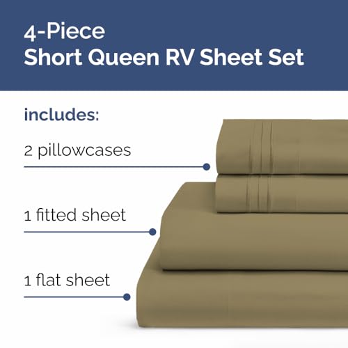 Short Queen Size 4 Piece Bed Sheet Set (14 - Khaki / Short Queen)