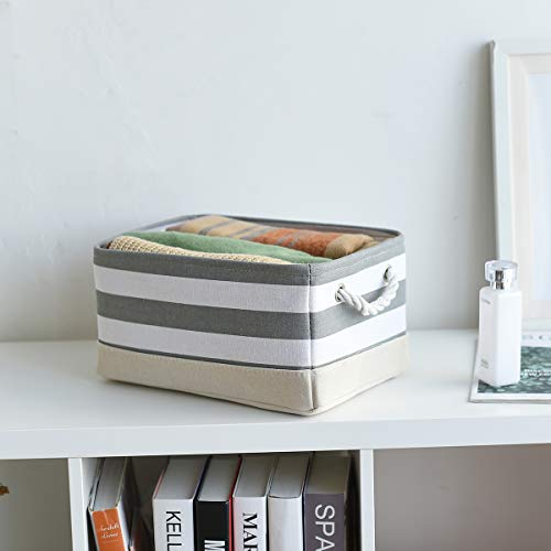 Storage Basket Fabric Basket with Handles Dog Toy Basket Cloth Storage Bin Shelf Basket Decorative Storage Basket Shoe Basket Gift Basket (Grey&White Stripes / Large - 15.7Lx11.8Wx8.3H)