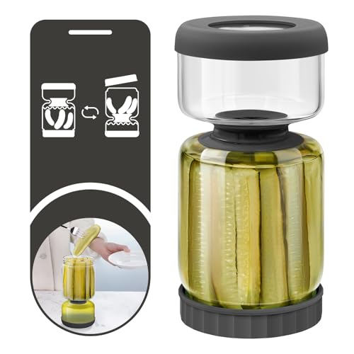Glass Pickle Jar with Strainer Flip (46oz Smoky Grey Pickle jar)