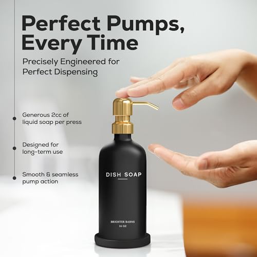 Luxury Glass Dish Soap Dispenser for Kitchen Sink by Brighter Barns (Black Gold D)