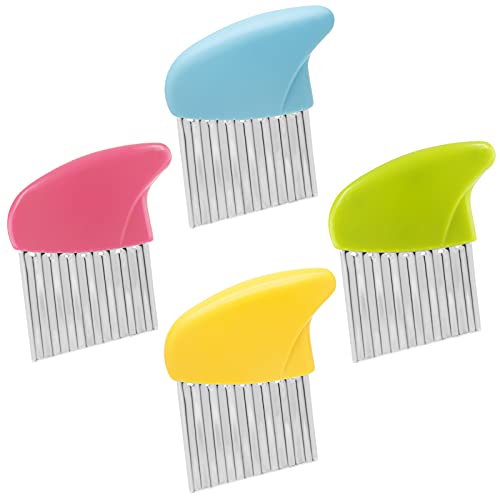 4 Pack Stainless Steel Potato Crinkle Cutter (Green & Pink & Blue & Yellow)