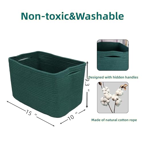 Woven Cotton Rope Storage Baskets 15x10x9.3" 3 Pack Dark Green (dark green)