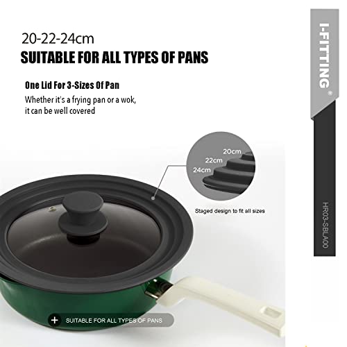 HR Huare Universal Tempered Glass Cookware Lid Black 1 Pack (10”,11”, 12” / Black)