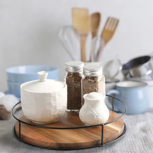 2 Pack ] 11" & 12" Acacia Wood Lazy Susan Organizers with Steel Sides (2 Count)