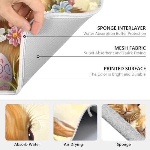 Cute Rabbit Bunny Easter Eggs Dish Drying Mat for Kitchen Counter Absorbent Microfiber Small Drying Pad Dish Mats for Kitchen Countertops 16 x 18 Inch (18" x 16")