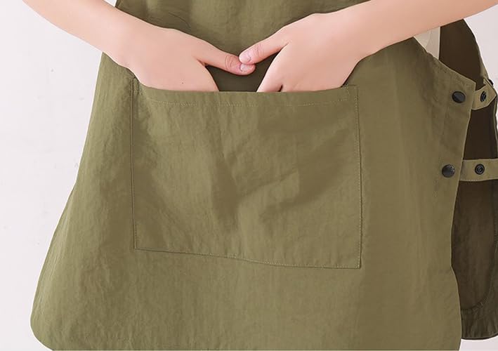 Waterproof Reversible Adjustable Bib Apron with 3 (3 Pockets Green)