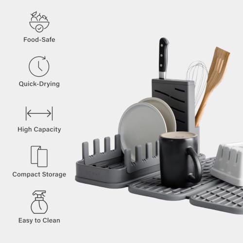 Home Collapsible Dish Drying Rack with Stone Dish Pad (Original + Rack / Slate)