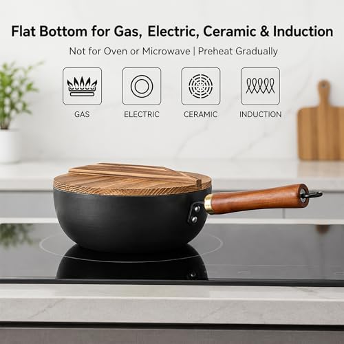8.7 Inch Carbon Steel Mini Wok with Wooden Lid (8.7 inch)