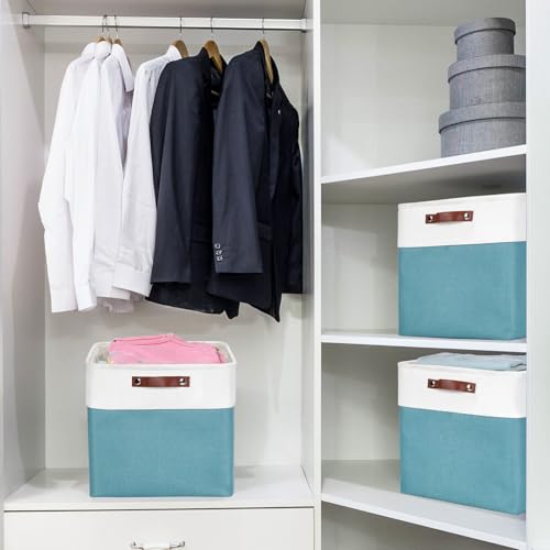 13x13 Cube Storage Bins (Teal / Off-White / Cube - 13"x13"x13")