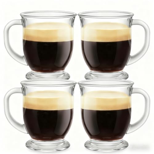 Set of 4 Clear Glass Coffee Mugs (4transparent-Crinkled mug)