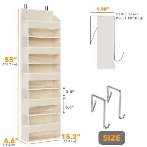 2 Pack Over The Door Organizer with 5 Large Pockets and 10 Mesh Side Pockets (2 Pack / Beige)