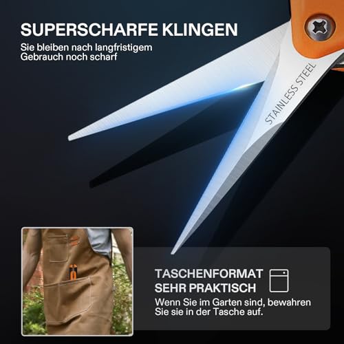 6.5 Inch Gardening Scissors Hand Pruner Pruning Shear with Straight Stainless Steel Blades Orange 1 (Orange Straight Blade / Orange)