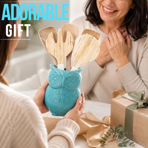 Aqua Blue Owl Utensil Holder (Aqua Blue)
