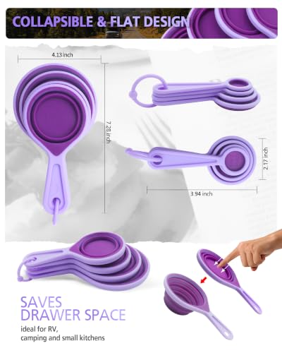 Collapsible Measuring Cups and Spoons Set (Purple)
