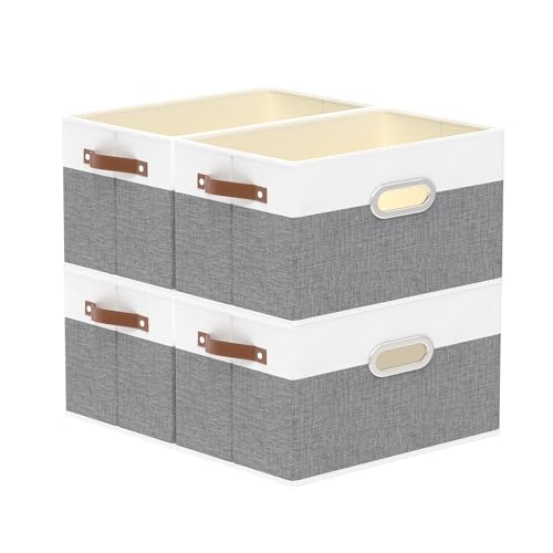 Fabric Storage Baskets (12.99x9.05x7.87in/4-Pack / White/Grey)