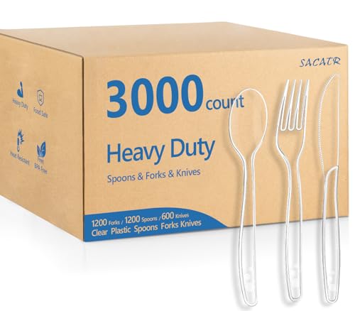 3000 Count Clear Plastic Silverware Heavy Duty (Clear)