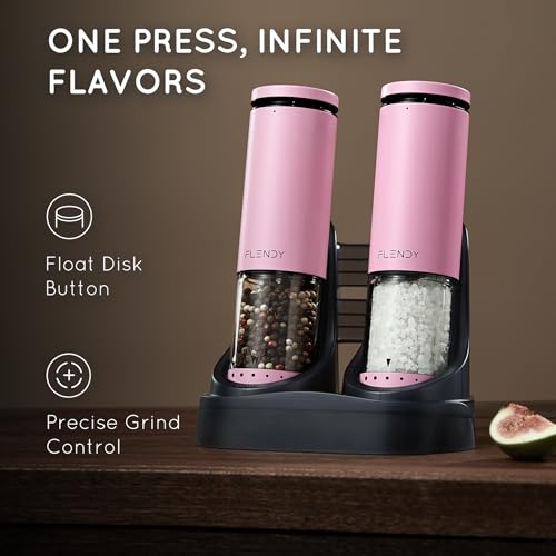Rechargeable Electric Salt and Pepper Grinder Set with Charging Base (Set of 2 with Charging Base / Pink)