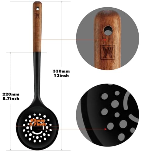 Silicon Cooking Skimmer Ladle with Wooden Handle