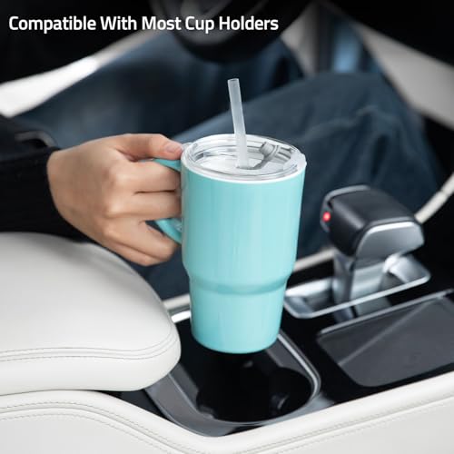 Sweejar Ceramic Tea Cup with Lid (Turquoise / Travel Cup(16 Fl Oz))
